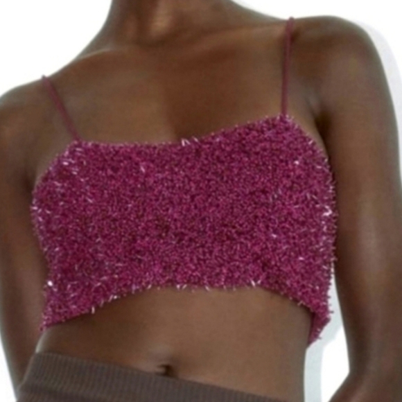 Zara Spaghetti Straps Beaded Cropped Top - Picture 9 of 9